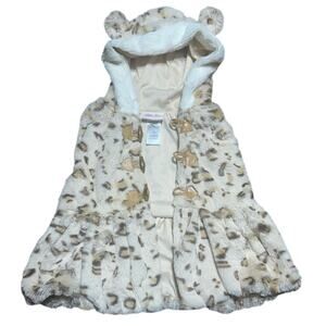 Little Lass leopard print faux fur hooded with ears poncho cape size 2T